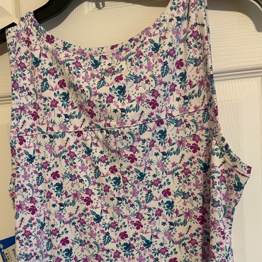 Columbia Chill River White Tank Top with Purple & Teal Floral Print - Picture 6 of 7